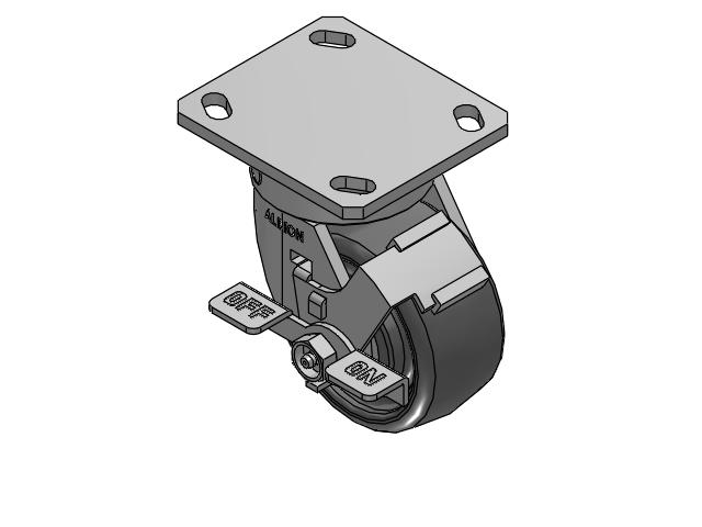 170 Series Top Plate Swivel Caster with 4 x 2 Grey Elastomer SE - Solid Elastomer Wheel and Face Brake