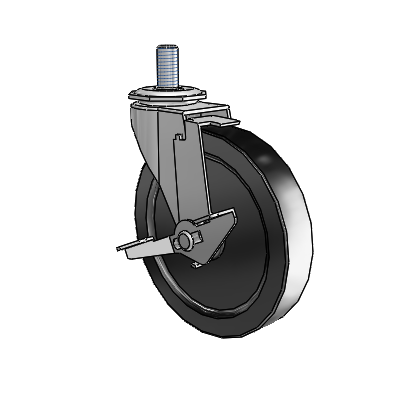 Regent Threaded Stem Polished Nickel Swivel Caster with 5 x .9375 Black Polyolefin Wheel and Tread Lock Brake