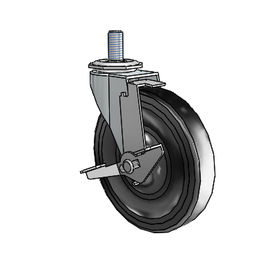 Regent Threaded Stem Zinc Swivel Caster with 5 x .9375 Black Soft Rubber Wheel and Tread Lock Brake