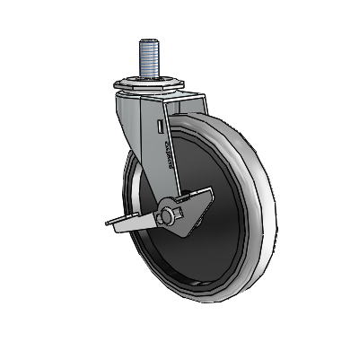 Regent Threaded Stem Zinc Swivel Caster with 5 x .9375 Grey Thermoplastic Rubber Wheel and Side Brake