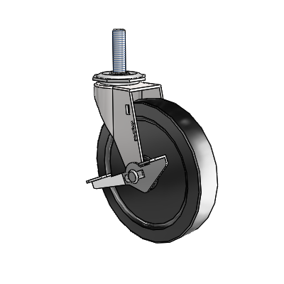 Regent Threaded Stem Bright Chrome Swivel Caster with 5 x .9375 Black Polyolefin Wheel and Side Brake
