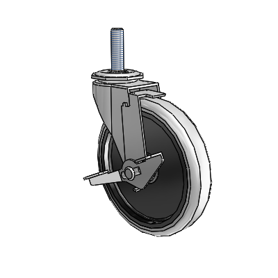 Regent Threaded Stem Polished Nickel Swivel Caster with 5 x .9375 Grey Thermoplastic Urethane Wheel and Tread Lock Brake