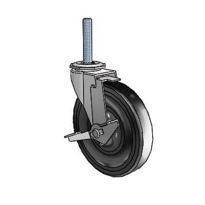 Regent Threaded Stem Bright Chrome Swivel Caster with 5 x .9375 Black Soft Rubber Wheel and Tread Lock Brake