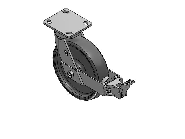 170 Series Top Plate Swivel Caster with 8 x 2 Grey Elastomer SE - Solid Elastomer Wheel and Face Brake