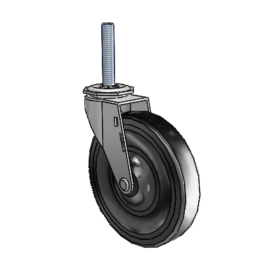 Regent Threaded Stem Polished Nickel Swivel Caster with 5 x .9375 Black Hard Rubber Wheel