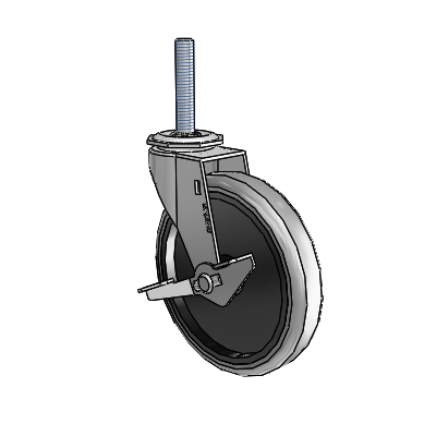 Regent Threaded Stem Polished Nickel Swivel Caster with 5 x .9375 Grey Thermoplastic Rubber Wheel and Side Brake