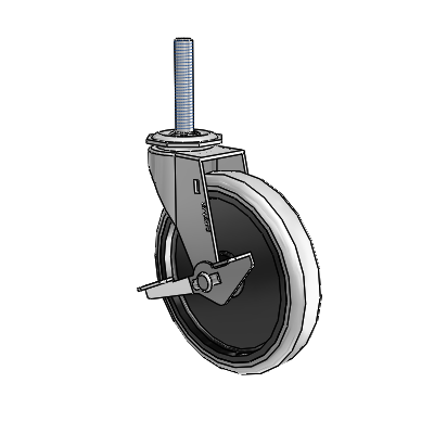 Regent Threaded Stem Polished Nickel Swivel Caster with 5 x .9375 Grey Thermoplastic Urethane Wheel and Side Brake