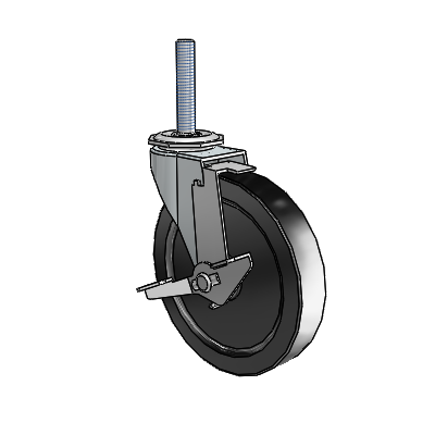 Regent Threaded Stem Zinc Swivel Caster with 5 x .9375 Black Polyolefin Wheel and Tread Lock Brake