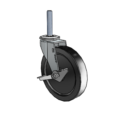 Regent Threaded Stem Zinc Swivel Caster with 5 x .9375 Black Polyolefin Wheel and Side Brake