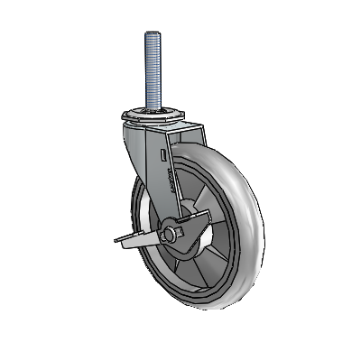 Regent Threaded Stem Zinc Swivel Caster with 5 x .9375 Grey MonoTech Wheel and Side Brake