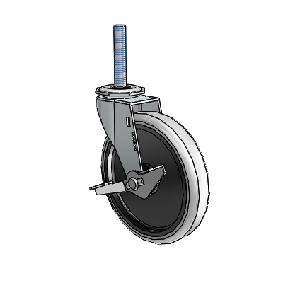Regent Threaded Stem Zinc Swivel Caster with 5 x .9375 Grey Thermoplastic Urethane Wheel and Side Brake