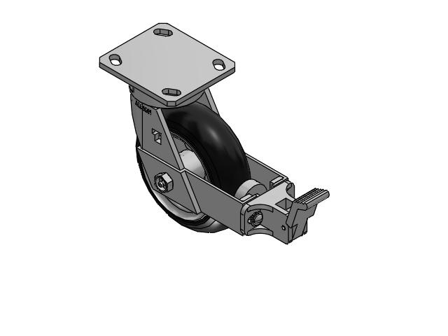170 Series Top Plate Swivel Caster with 6 x 2 Black Tread on Zinc-plated Hub SZ - Semi-Pneumatic Monoprene (Black) Wheel and Face Brake
