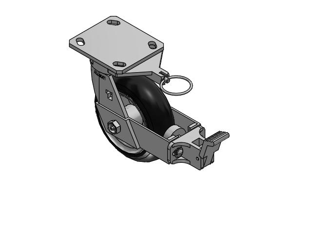 170 Series Top Plate Swivel Caster with 6 x 2 Black Tread on Zinc-plated Hub SZ - Semi-Pneumatic Monoprene (Black) Wheel and Face Brake