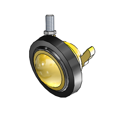 Threaded Stem Bright Brass Swivel Ball Caster with 3 Wheel and Brake