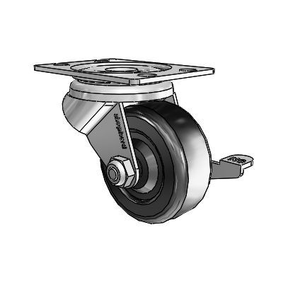 General Duty Top Plate Zinc Swivel Caster with 2 x .8125 Soft Rubber Wheel and Friction Brake