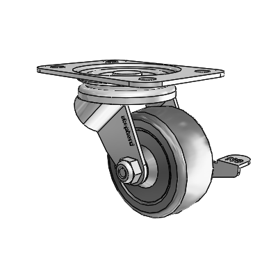 General Duty Top Plate Zinc Swivel Caster with 2.5 x 1.125 Hard Rubber Wheel and Friction Brake