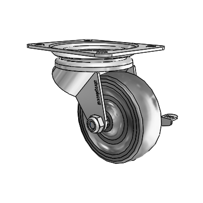 General Duty Top Plate Zinc Swivel Caster with 4 x 1.375 Hard Rubber Wheel and Friction Brake