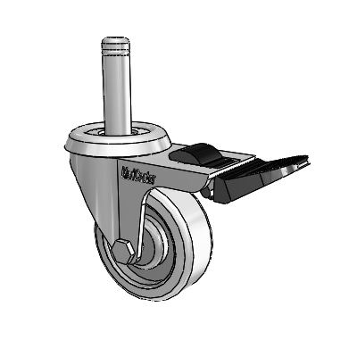 Razer Grip Ring Stem Swivel Caster with 2 x .75 Grey Rubber Wheel and Total Lock Brake