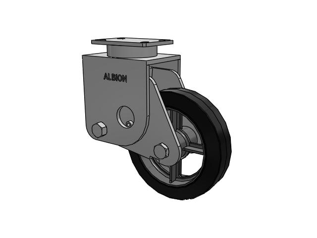 S310 Series Kingpinless Top Plate Rigid Caster with 10 x 2.5 Black Tread on Cast Iron Core MH - Moldon Rubber Heavy Duty (Cast Iron Core) Wheel
