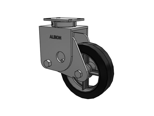 S310 Series Kingpinless Top Plate Swivel Caster with 10 x 3 Black Tread on Cast Iron Core MH - Moldon Rubber Heavy Duty (Cast Iron Core) Wheel