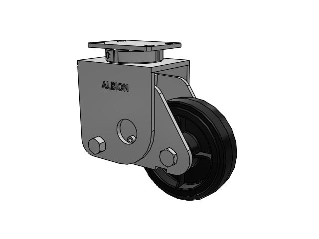 S310 Series Kingpinless Top Plate Swivel Caster with 8 x 2.5 Black Tread on Black Enamel Core MR - Moldon Rubber (Cast Iron Core) Wheel