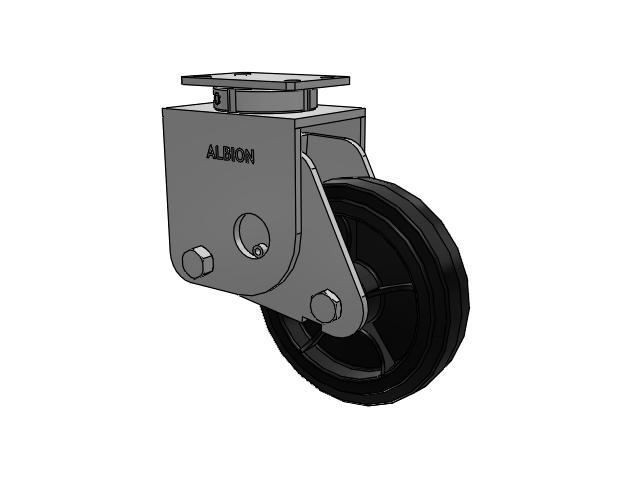 S310 Series Kingpinless Top Plate Swivel Caster with 10 x 2.5 Black Tread on Black Enamel Core MR - Moldon Rubber (Cast Iron Core) Wheel