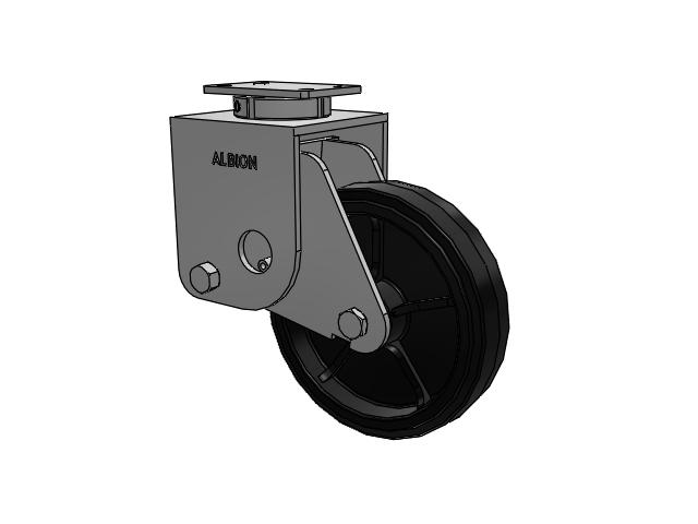 S310 Series Kingpinless Top Plate Swivel Caster with 12 x 3 Black Tread on Black Enamel Core MR - Moldon Rubber (Cast Iron Core) Wheel