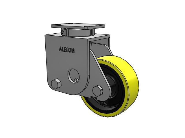 S310 Series Kingpinless Top Plate Swivel Caster with 8 x 3 Yellow Tread on Black Cast Iron Core PF - Polyurethane (Heavy Duty Cast Iron Core) Wheel