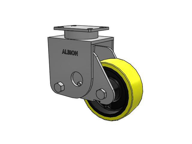 S310 Series Kingpinless Top Plate Rigid Caster with 8 x 3 Yellow Tread on Black Cast Iron Core PF - Polyurethane (Heavy Duty Cast Iron Core) Wheel