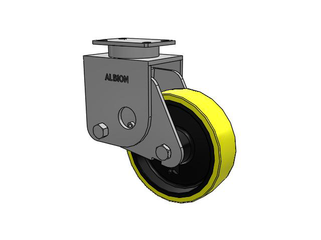 S310 Series Kingpinless Top Plate Rigid Caster with 10 x 3 Yellow Tread on Black Cast Iron Core PF - Polyurethane (Heavy Duty Cast Iron Core) Wheel