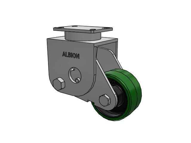 S310 Series Kingpinless Top Plate Rigid Caster with 6 x 3 Green Tread on Black Cast Iron Core PX - Thick Polyurethane (Cast Iron Core) Wheel