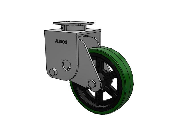 S310 Series Kingpinless Top Plate Swivel Caster with 12 x 3 Green Tread on Black Cast Iron Core PX - Thick Polyurethane (Cast Iron Core) Wheel
