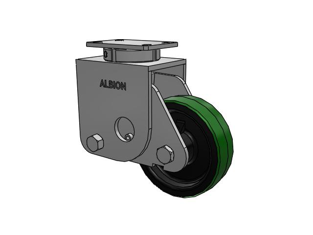 S310 Series Kingpinless Top Plate Swivel Caster with 8 x 2.5 Green Tread on Black Cast Iron Core PY - Polyurethane (Cast Iron Core) Wheel