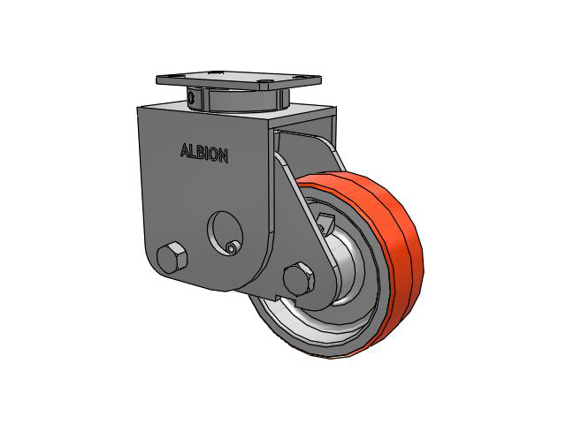 S310 Series Kingpinless Top Plate Swivel Caster with 8 x 3 Red-Orange Tread on Cast Iron Core PY - Polyurethane (Cast Iron Core) Wheel