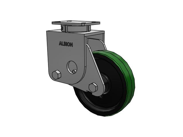 S310 Series Kingpinless Top Plate Swivel Caster with 10 x 2.5 Green Tread on Black Cast Iron Core PY - Polyurethane (Cast Iron Core) Wheel
