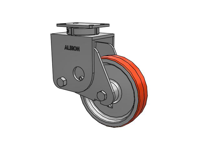 S310 Series Kingpinless Top Plate Swivel Caster with 10 x 2.5 Red-Orange Tread on Cast Iron Core PY - Polyurethane (Cast Iron Core) Wheel