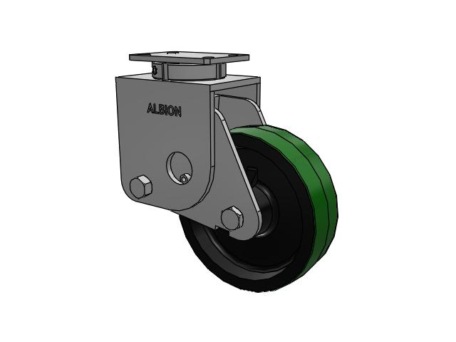 S310 Series Kingpinless Top Plate Swivel Caster with 10 x 3 Green Tread on Black Cast Iron Core PY - Polyurethane (Cast Iron Core) Wheel