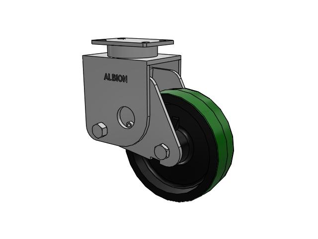 S310 Series Kingpinless Top Plate Rigid Caster with 10 x 3 Green Tread on Black Cast Iron Core PY - Polyurethane (Cast Iron Core) Wheel