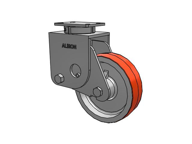 S310 Series Kingpinless Top Plate Swivel Caster with 10 x 3 Red-Orange Tread on Cast Iron Core PY - Polyurethane (Cast Iron Core) Wheel