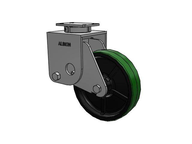 S310 Series Kingpinless Top Plate Swivel Caster with 12 x 3 Green Tread on Black Cast Iron Core PY - Polyurethane (Cast Iron Core) Wheel