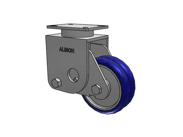 S410 Series Kingpinless Top Plate Rigid Caster with 8 x 3 Blue Tread on Aluminum Core EY - Swivel-EAZ (Crown) Wheel