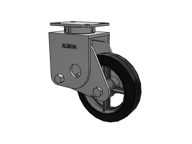 S410 Series Kingpinless Top Plate Swivel Caster with 10 x 2.5 Black Tread on Cast Iron Core MH - Moldon Rubber Heavy Duty (Cast Iron Core) Wheel