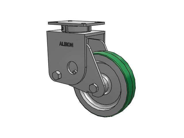 S410 Series Kingpinless Top Plate Swivel Caster with 10 x 2.5 Green Tread on Aluminum Core PD - Polyurethane (Aluminum Core) Wheel