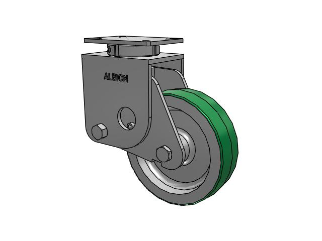 S410 Series Kingpinless Top Plate Swivel Caster with 10 x 3 Green Tread on Aluminum Core PD - Polyurethane (Aluminum Core) Wheel