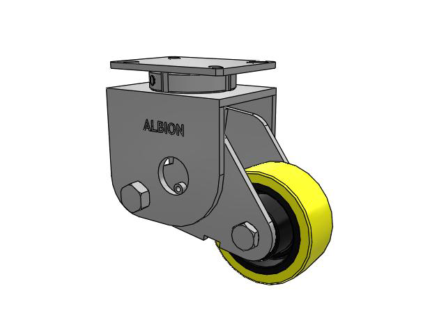 S410 Series Kingpinless Top Plate Swivel Caster with 6 x 2.5 Yellow Tread on Black Cast Iron Core PF - Polyurethane (Heavy Duty Cast Iron Core) Wheel