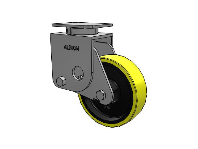 S410 Series Kingpinless Top Plate Swivel Caster with 10 x 3 Yellow Tread on Black Cast Iron Core PF - Polyurethane (Heavy Duty Cast Iron Core) Wheel