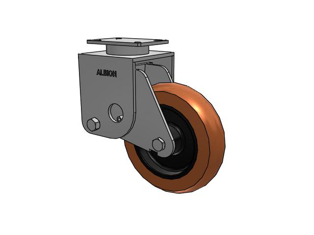 S410 Series Kingpinless Top Plate Rigid Caster with 12 x 3 Red-Brown Tread on Black Cast Iron Core PR - Round Polyurethane (Cast Iron Core) Wheel