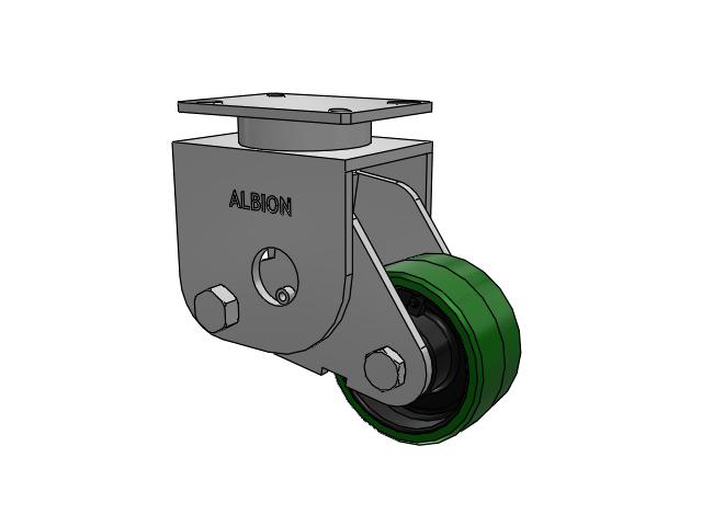 S410 Series Kingpinless Top Plate Rigid Caster with 6 x 3 Green Tread on Black Cast Iron Core PX - Thick Polyurethane (Cast Iron Core) Wheel