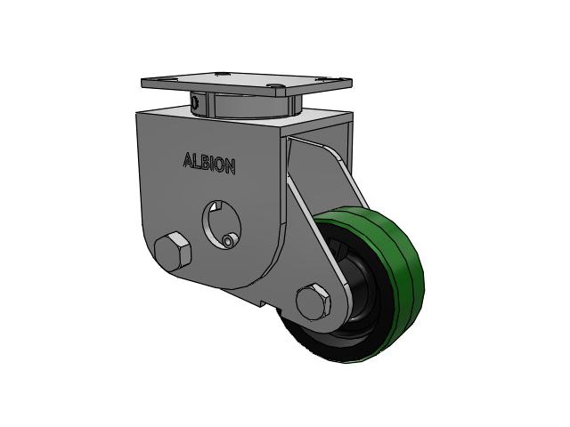 S410 Series Kingpinless Top Plate Swivel Caster with 6 x 2.5 Green Tread on Black Cast Iron Core PY - Polyurethane (Cast Iron Core) Wheel