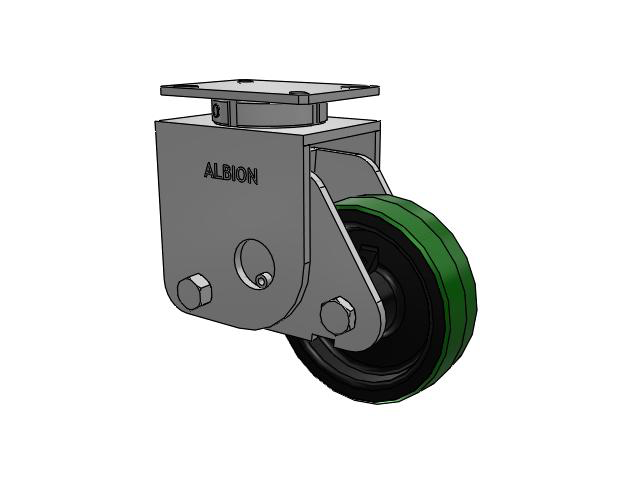 S410 Series Kingpinless Top Plate Swivel Caster with 8 x 2.5 Green Tread on Black Cast Iron Core PY - Polyurethane (Cast Iron Core) Wheel